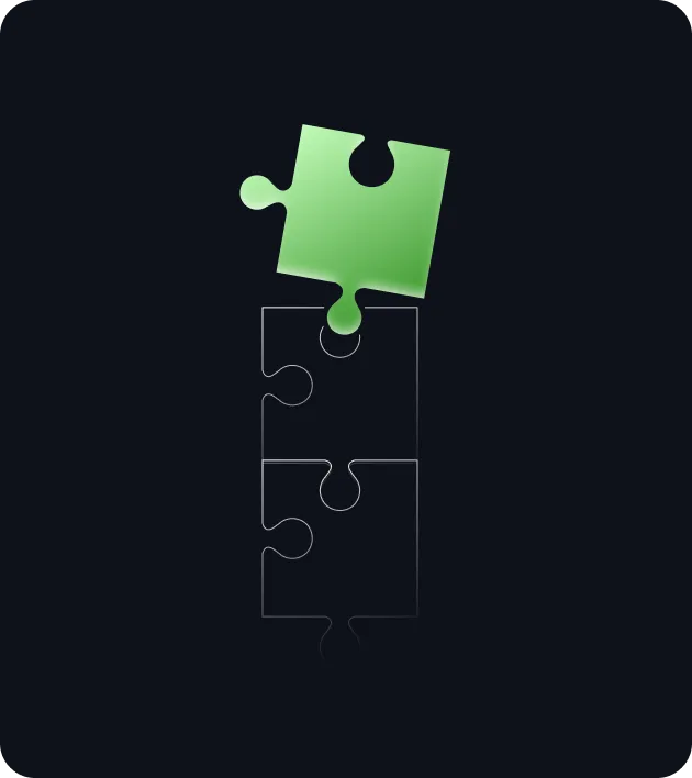 Green puzzle piece hovering above outlined puzzle pieces on a dark background.